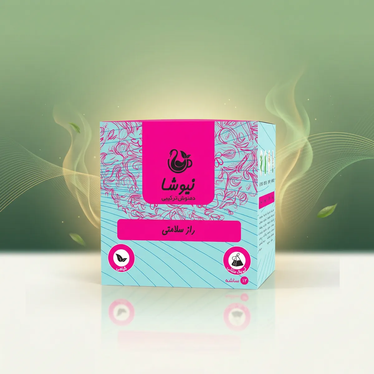newsha-herbal-tea-health-secret-green-tea-aloe-fennel-kakuti دمنوش راز سلامتی نیوشا چای سبز آلوئهورا رازیانه کاکوتی ۱۲ تیبگ