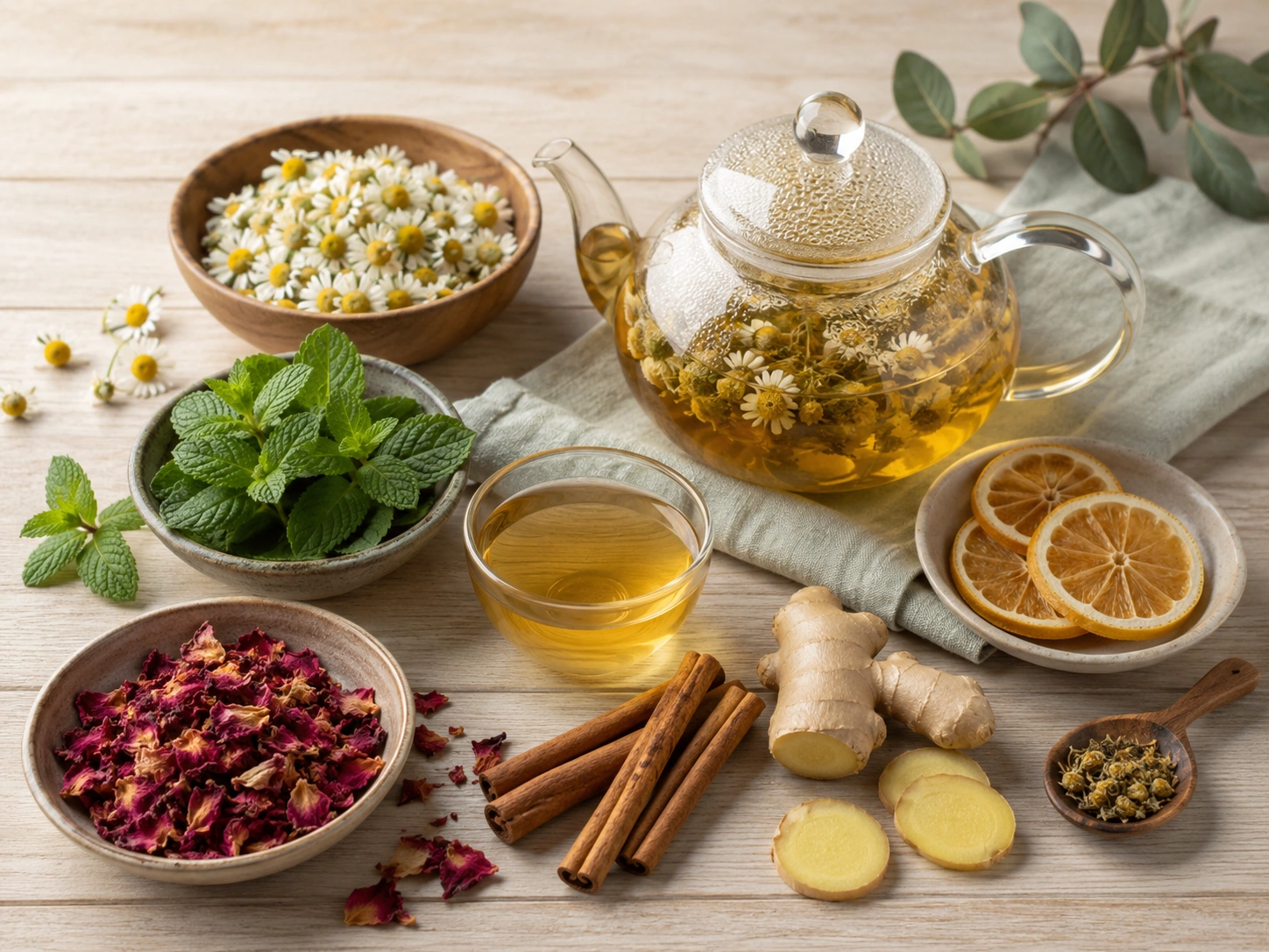 آیا دمنوش های گیاهی واقعا تاثیر دارن ؟ 2 دمنوش گیاهی در قوری شیشه ای همراه با گیاهان خشک طبیعی