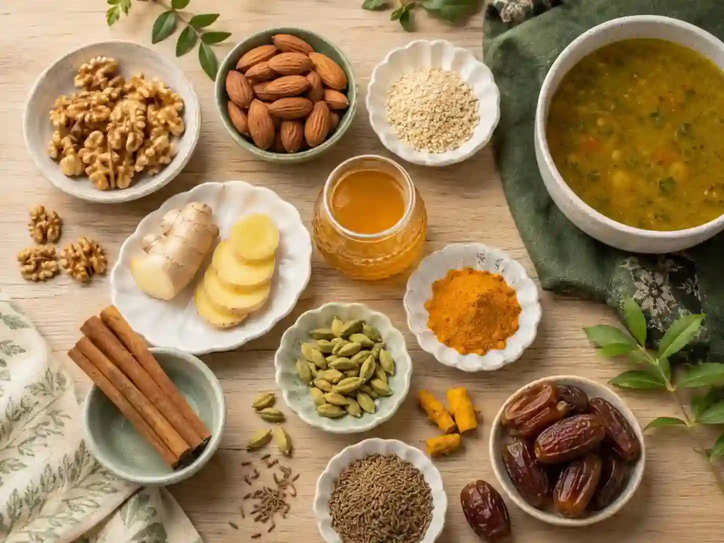 طبع سرد چیست؟ علائم سردی بدن و خوراکیهای مناسب آن 3 خوراکیهای مناسب طبع سرد مانند زنجبیل، دارچین، گردو و عسل
