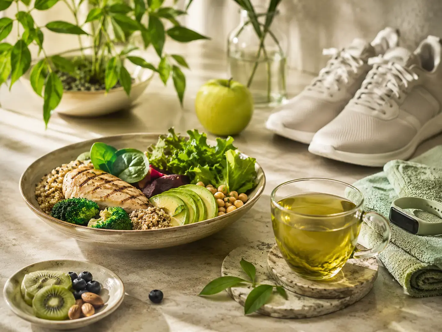 چای سبز و سبک زندگی سالم برای کاهش وزن چای سبز در کنار غذای سالم و ورزش برای کاهش وزن و سبک زندگی متعادل